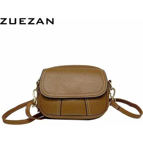 2 Zipper Compartments, Flap Bag, Girl Shoulder Bag,100% Natural Cowhide,Women GENUINE LEATHER Handbag, Female Crossbody bag T077