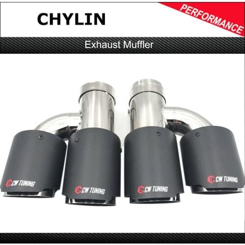 2Pcs 63mm Inlet 89mm Outle Dual-outlet Car Exhaust Tips Matte Carbon Fiber Muffler Rear End Pipe For Any Cars For Ak
