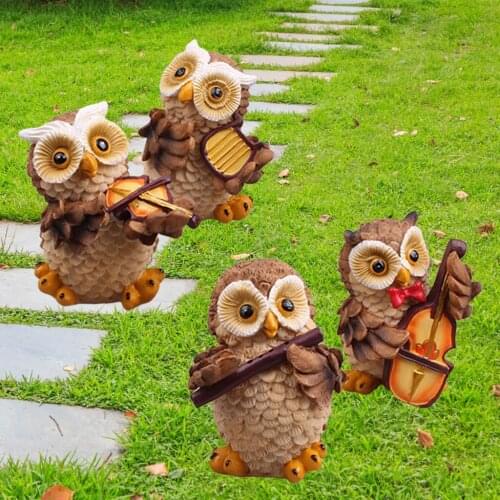 4pcs Fairy Garden Miniature Owl Ornaments Set Mini Animal Statues for Planter Flowerpot Decor Accessories Landscape