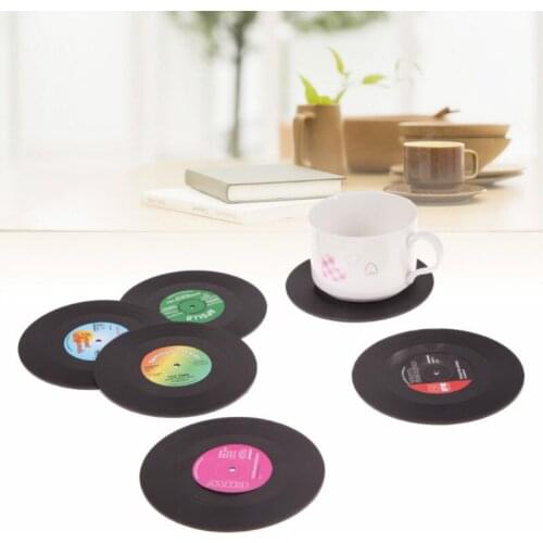 6pcs / 1pc Creative Vinyl Record Cup Drinks Coaster Holder Coffee pad Retro Placemat for Office Home Tea drink Pad Decor Table