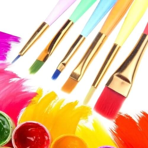 6pcs/lot Nylon Handle Paint Brush Set for Kids Watercolor Gouache Drawing Painting Art Supplies Nail Brush New NSV775