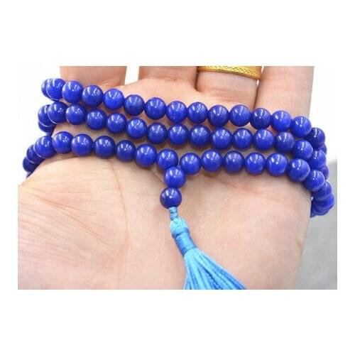 Natural 6mm stone Buddhist Blue Sapphire 108 Prayer Beads Mala Necklace