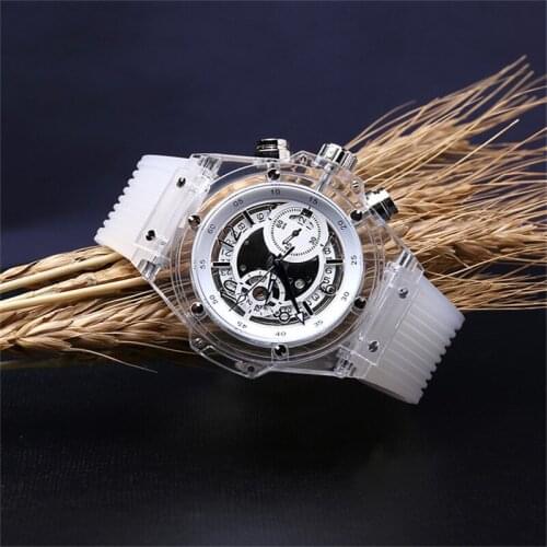 Fashion simple transparent tape calendar automatic mechanical watch personality couple watch men and women waterproof explosion