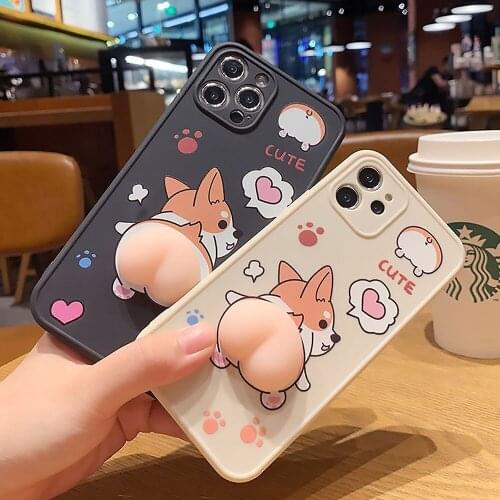 Cute Cartoon Peach Corgi Dog Unzip Buttocks Phone Case iPhone 11 12 Pro Max X XS XR Mini 7 8 Plus SE 2020 Soft Silicone Cover