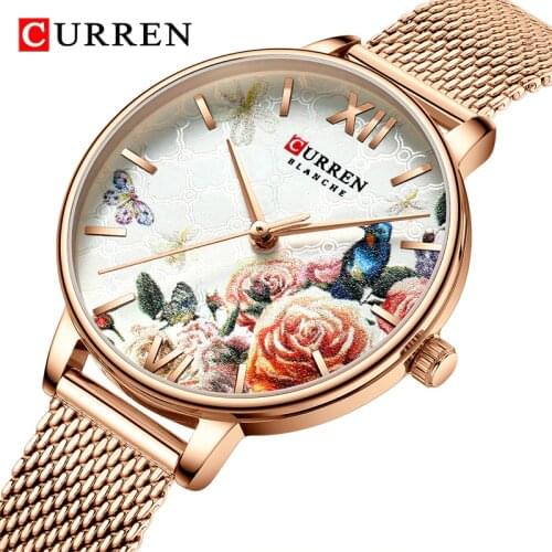 CURREN New Women Fashion Rose Gold Quartz Watch Dress Lady Casual Waterproof Watches Gift for Girls Wife Ladies Relogio Feminino
