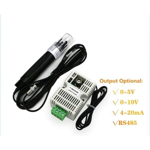 PH Value Temperature Transmitter Detection Sensor Module RS485 / 4-20mA / 0-10V/0-5V Output+Electrode PH Temperature Transmitter