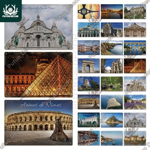 Putuo Decor France City Metal Sign VintageTin Plaque Metal Plaque Decorative Plate for Home Decoration Living Room Wall Decor