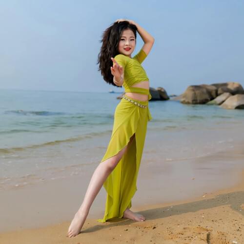 Children Dance Practice Clothes Top Skirt Indise Wear Belly Dance Costume Set Short Sleeve Fashion Bellydance Set