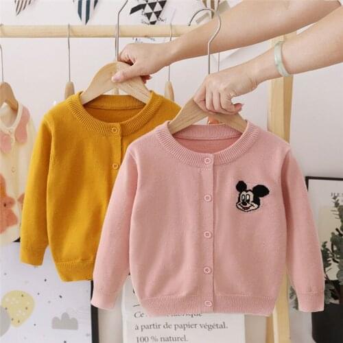 Disney Childrens Cardigan Sweater Solid Color Chest Mickey Jackets Autumn Style Girls Boys Knitwear Tops