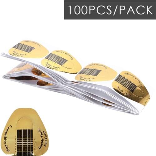100PCS French Nail Form Stickers For UV Acrylic Gel Builder Nail Extension Art Supplies Manicure Form Tip Tools Gold Stickers