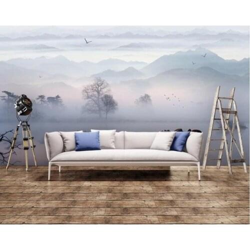 Custom Photo Ink painting landscape scenery fog mural for living room living room decoration 3D Self Adhesive wallpaper rolls