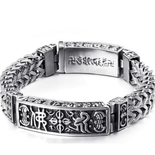 Personality Mens Trend Stainless Steel Bracelet Six-word Mantra Buddha Chain Titanium Steel Keel Bracelet