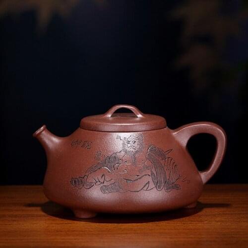 By ming-wei liu all hand undressed ore doors of purple clay stone gourd ladle paint pot teapot tea set on sale