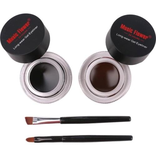 Hot Selling Music Flower M1007 Makeup Waterproof Eyeliner 2 Bottles and 2 Brushes in One Box Cosmetic Gift for Girl or Women