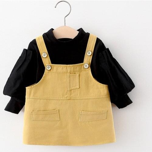 Menoea Toddler Baby Dress Fall 2020 Girl spring Korean Sunflower Clothes Infant Long Sleeve Baby Corduroy Wild Strap Dresses