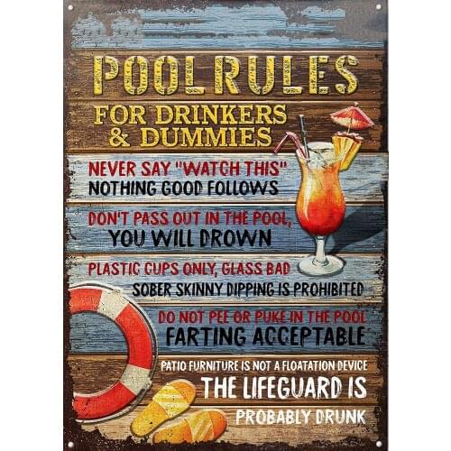 Pool Metal Signs Swimming Pool Rules House Decoration, Swimming Pool Rules Funny Signs for Drinking Fountains Poster Tin Sign