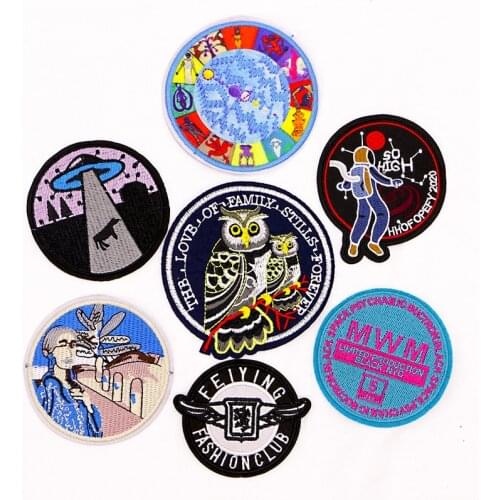 Fashion Boy Dog Astronaut Eagle UFO Round Icon Embroidery Applique Patches For Clothing DIY Iron on Badges on the Backpack