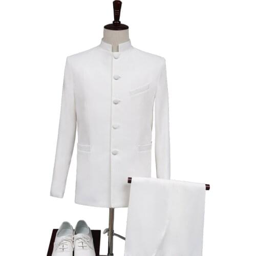 Men stand-up collar Chinese solid color Chinese tunic two-piece suit / mens sports jacket trousers and trousers two-piece suit