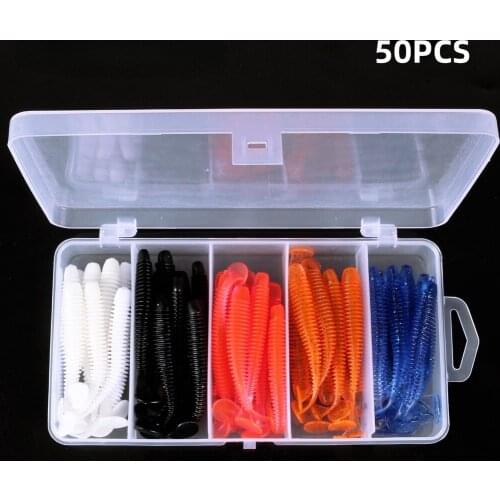 50 Pieces of Five-color Screw T-tail Fake Bait Set Soft Lure Bait for Mandarin Fish with Mouth and Fresh Water