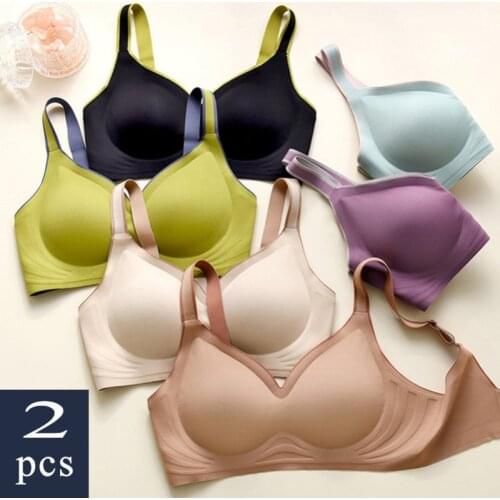 Elifashion 2pcs New Color Contrast Latex Underwear Gradient Jelly Strap Anti-skipping Bra No Trace No Steel Rims Beautiful Back