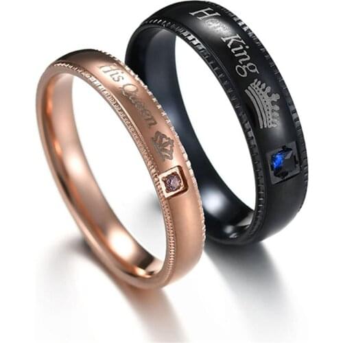 Maxmoon 2018 New Fashion DIY Couple Jewelry Her King and His Queen Stainless Steel Wedding Rings for Women Men