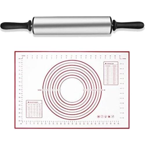 New Stainless Steel Adjustable Rolling Pin with Thickness Rings and Pastry Mat Set for Baking Cookie Chapati Pastry Pizza