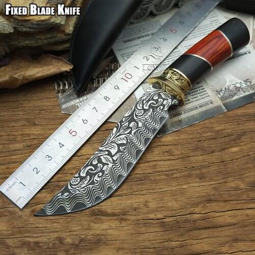 LCM66 hunting straight knife tactical knifeFixed Knives,Copper head+solid wood handle Survival Knife,Camping Rescue Knife tools