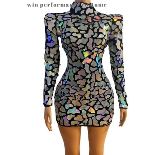 Pointed Shoulder Birthday Outfit For Women Party Bling Dress Modern Dance DJ Team Show Rave Pole Dance Clothing Costume
