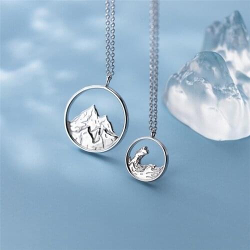 2PCS Couple Stainless Steel Necklaces Vintage Ocean Mountain Pendants Necklace Eachother Couple Jewelry for Men Women Gifts 2021