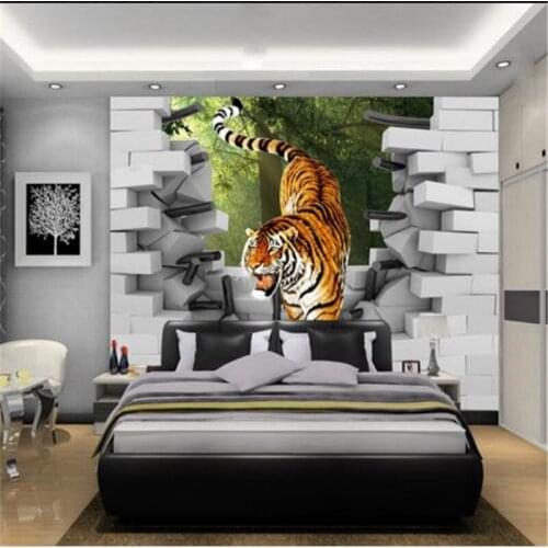 Custom 3D Wallpapers Brick Stone Murals Tiger Animal For Bedroom TV Living Room Background Wall Papers Home Decor Painting