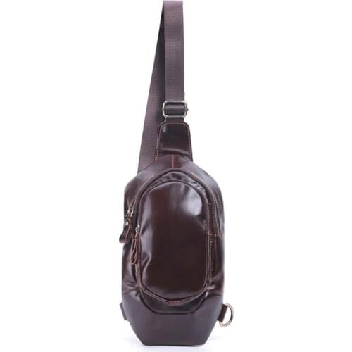 Casual Sporty Leather Chest Bags For Men Phone Mini Cow Leather One Shoulder Bags Male Anti Theft Travel Chest Pack For Biker