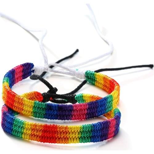 Friendship Rainbow Bracelet Tie-on Adjustable Macrame Woven Braided String Gay Lesbian Trans Asexual Non Binary