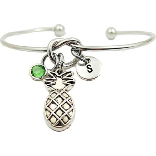 Pineapple Creative Initial Letter Monogram Birthstone Adjustable Bracelet Fashion Jewelry Women Gift Accessories Pendant
