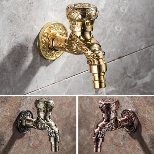 Carved Wall Bottle Bibcock Zinc Alloy Antique Washing Machine Taps Decorative Outdoor Garden Home Use Small Single Hole Faucet