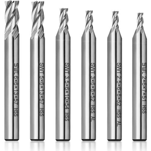 Tonsiki 6pcs 4 Flute Straight End Mill Cutter 6mm Shank Carbide CNC Router Burrs End Milling Drill Bits