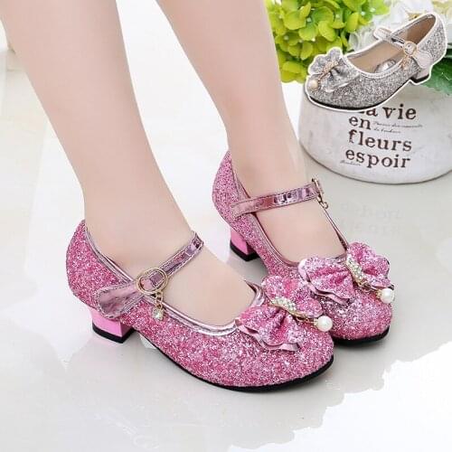 Spring Children Shoes Girls High Heel Princess Dance Sandals Kids Shoes Glitter Leather Fashion Girls Party Dress Wedingle shoes
