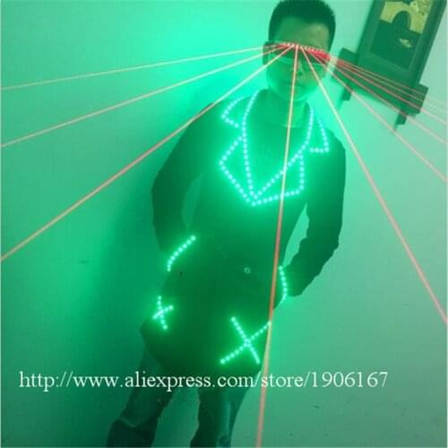 Colorful Led Luminous Gentleman windbreaker Ballroom Costume With Red Laserman Show Glasses DJ Singer Dancer Clothes Host Suit