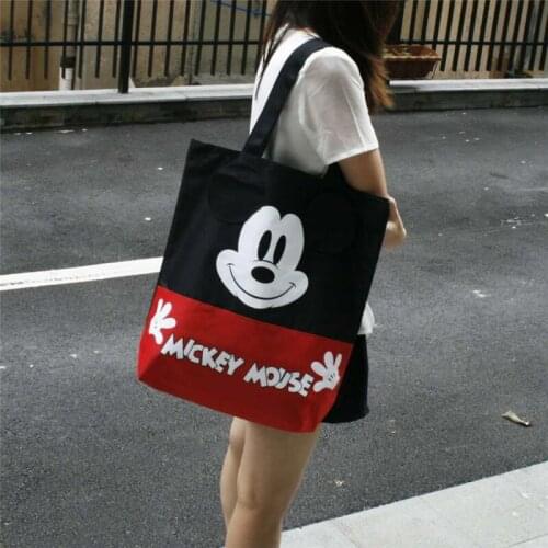 Disney cartoon Mickey mouse Womens canvas bag shoulder High capacity portable cartoon bag for shopping handbags