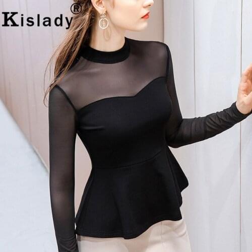 Kislady New Lace O-Neck Patchwork Women Shirt Long Sleeve Sexy Tops Plus Size Shirts Korean Ruffles Hollow Out Harajuku Clothes