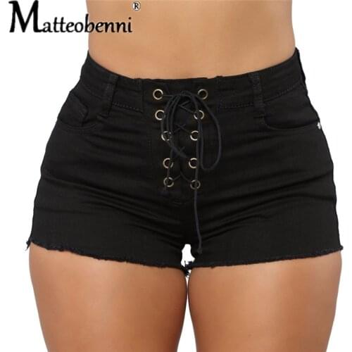 2021 Women Bandage Sexy Denim Shorts Ladies Streetwear Gothic Jeans Mini High Waist Lace Up Casual Black Goth Club Fashion Short