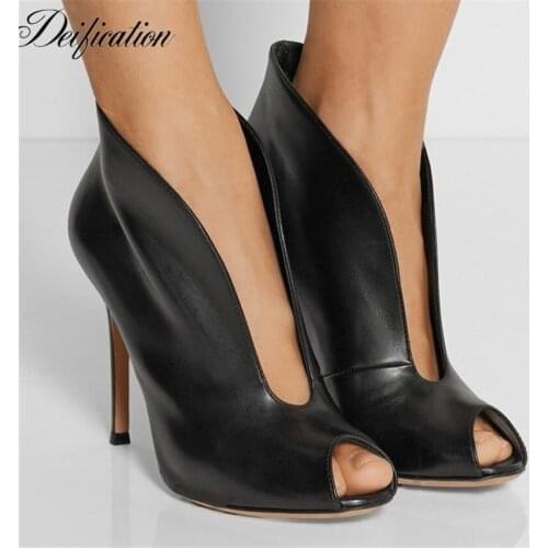 Fashion V Style Suede Women Shoes Thin High Heels Leather Solid Ladies Dress Shoes Sexy Peep Toe Ankle Boots Botines Mujer 2019