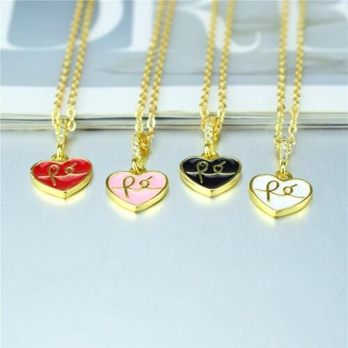 Womens European and American new micro-inlaid zircon Epoxy Heart Pendant Pure Temperament Love Heart Necklace