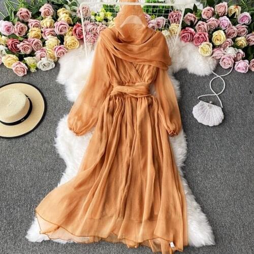 2021 Summer Vacation Runway Dress Women v-neck Print Elegant Flowy Chiffon Dresses Ladies Midi Dress Vestidos