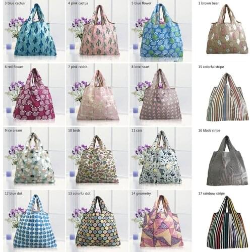 1Pcs Large Capacity Grocery Cloth Bags Eco-friendly Reusable Tote Folding Shopping Bag Cute Cartoon Polyester Waterproof
