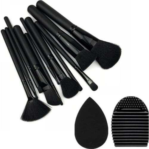 11PCS black makeup brush blender puff cleaner set,foundation, eye shadow, blush, synthetic hair makeup brush set beauty tools