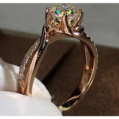 14K Au585 Rose Gold Women Wedding Party Engagement Ring 1 2 3 4 5 Carat Round Moissanite Diamond Ring Cross Classic Trendy