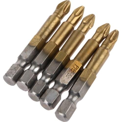 5Pcs Anti Slip Electric Screwdriver Bits Single Side Magnetic 1/4" Hex Shank Power Tool Accessory For Phillips Head Fasteners