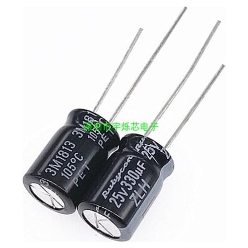 50PCS NEW RUBYCON ZLH 25V330UF 8x11.5mm 105 degrees 330UF/25V high frequency low resistance and long life zlh 330UF 25V