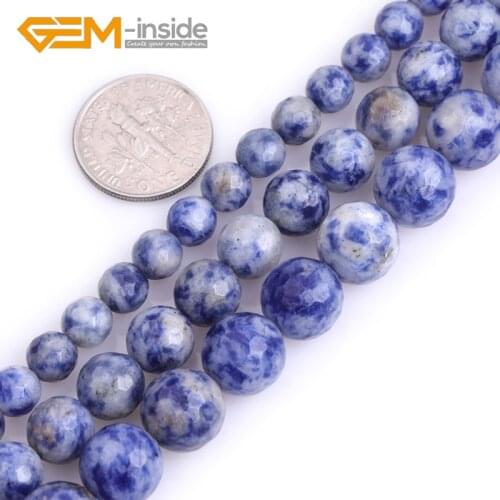 Natural Stone Blue Dot Sodalite Jaspers 6mm 8mm 10mm Faceted Round Loose Beads For Jewelry Making Strand 15 inches Wholesale