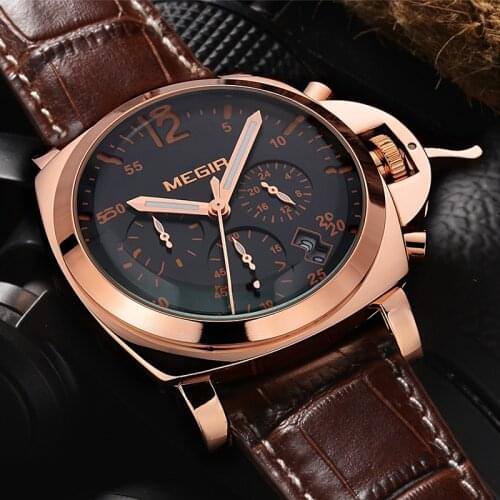 MEGIR Men Watches Top Brand Luxury Mens Wrist Watch Leather Quartz Watch Sports Waterproof Male Clock Relogio Masculino+Box